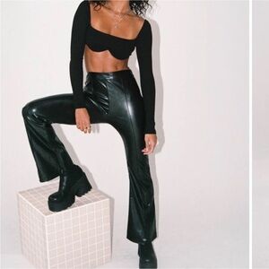 Princess Polly Braden black faux leather flare leg pants Size 10